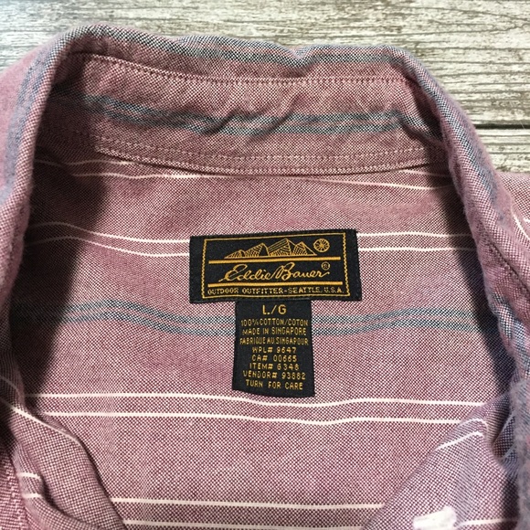 Vtg Eddie Bauer Striped Button Shirt Men’s L Red 100% Cotton Singapore - Picture 7 of 8